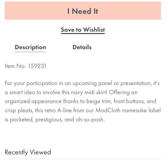 NWOT ModCloth Navy Blue White Trim Midi Skirt New - Picture 5 of 7